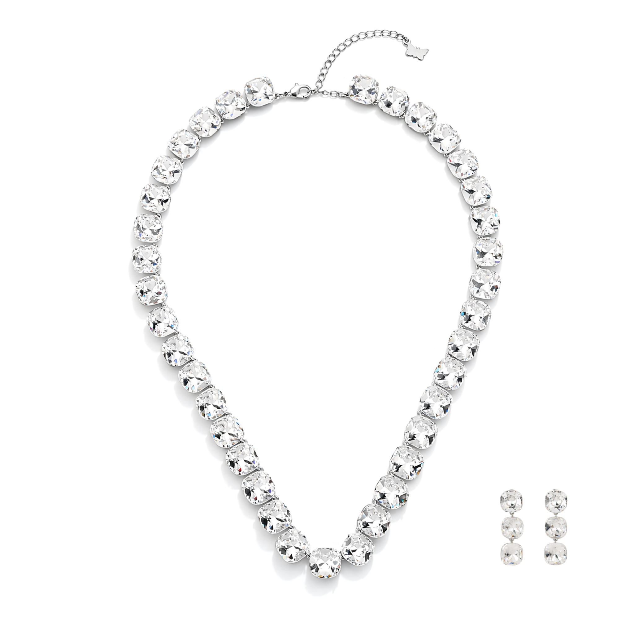 Soft Blush Square Crystal Necklace Set - Ivory Pearl