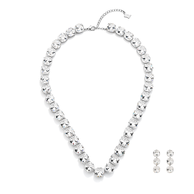 Soft Blush Square Crystal Necklace Set - Ivory Pearl