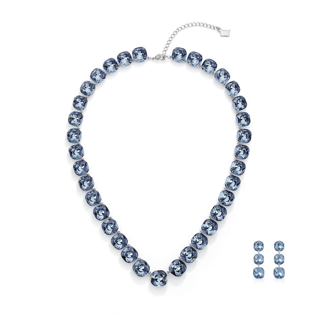 Soft Blush Square Crystal Necklace Set - Navy Blue