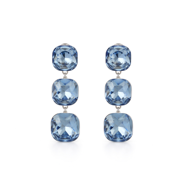 Soft Blush Square Crystal Necklace Set - Navy Blue