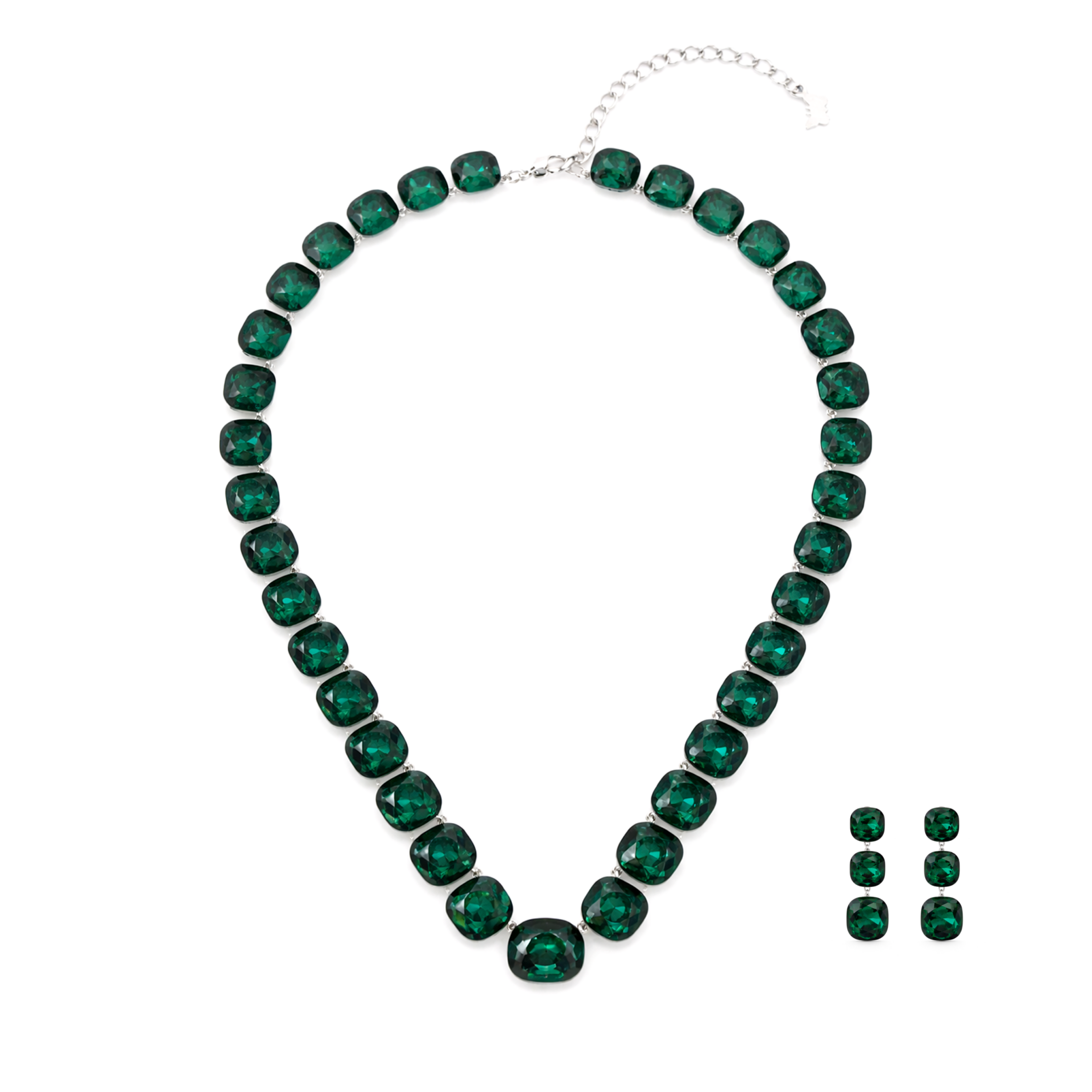 Soft Blush Square Crystal Necklace Set - Emerald Green