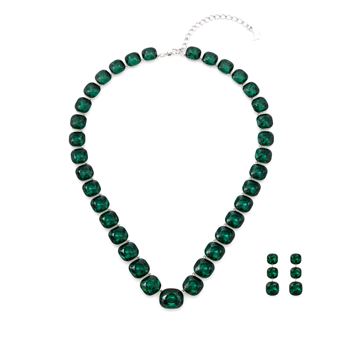 Soft Blush Square Crystal Necklace Set - Emerald Green