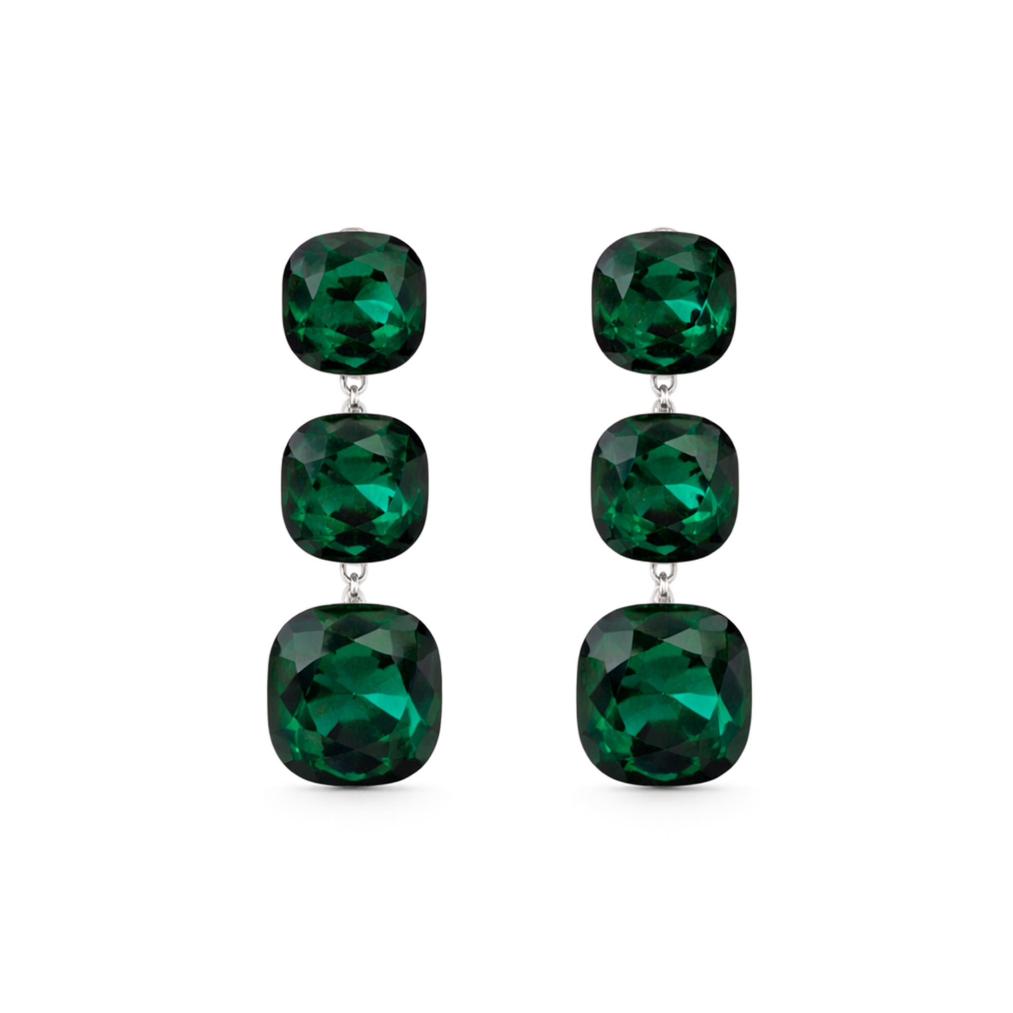 Soft Blush Square Crystal Necklace Set - Emerald Green