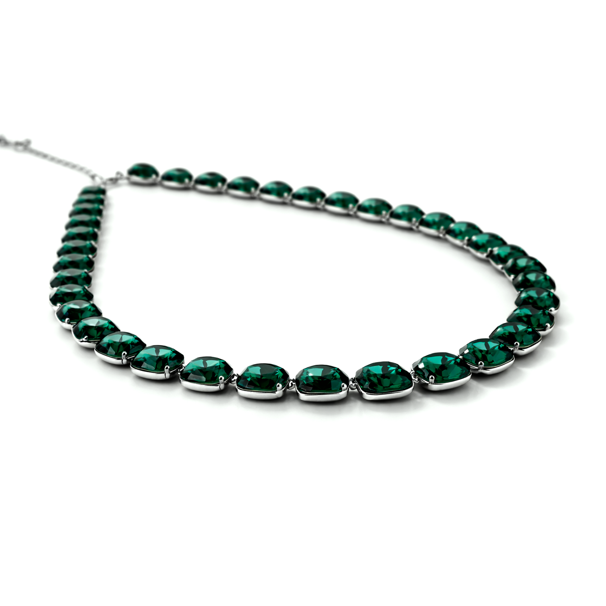 Soft Blush Square Crystal Necklace Set - Emerald Green