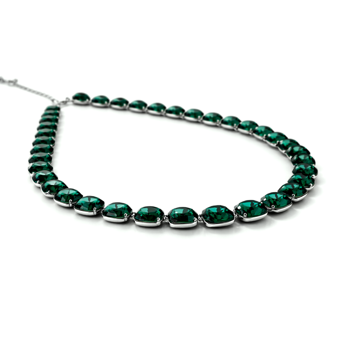 Soft Blush Square Crystal Necklace Set - Emerald Green