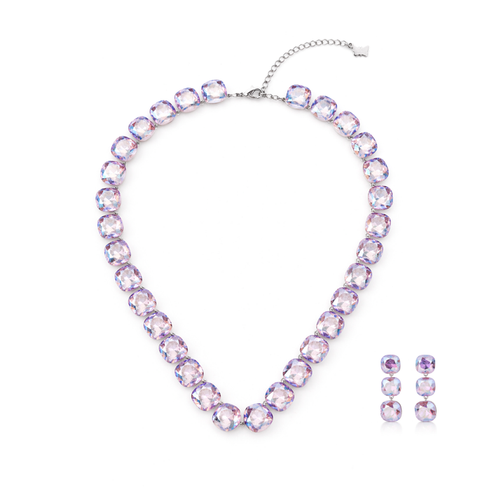 Soft Blush Square Crystal Necklace Set - Lavender