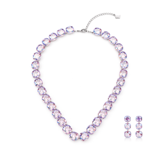 Soft Blush Square Crystal Necklace Set - Lavender