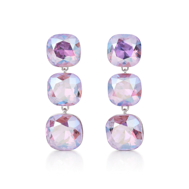 Soft Blush Square Crystal Necklace Set - Lavender