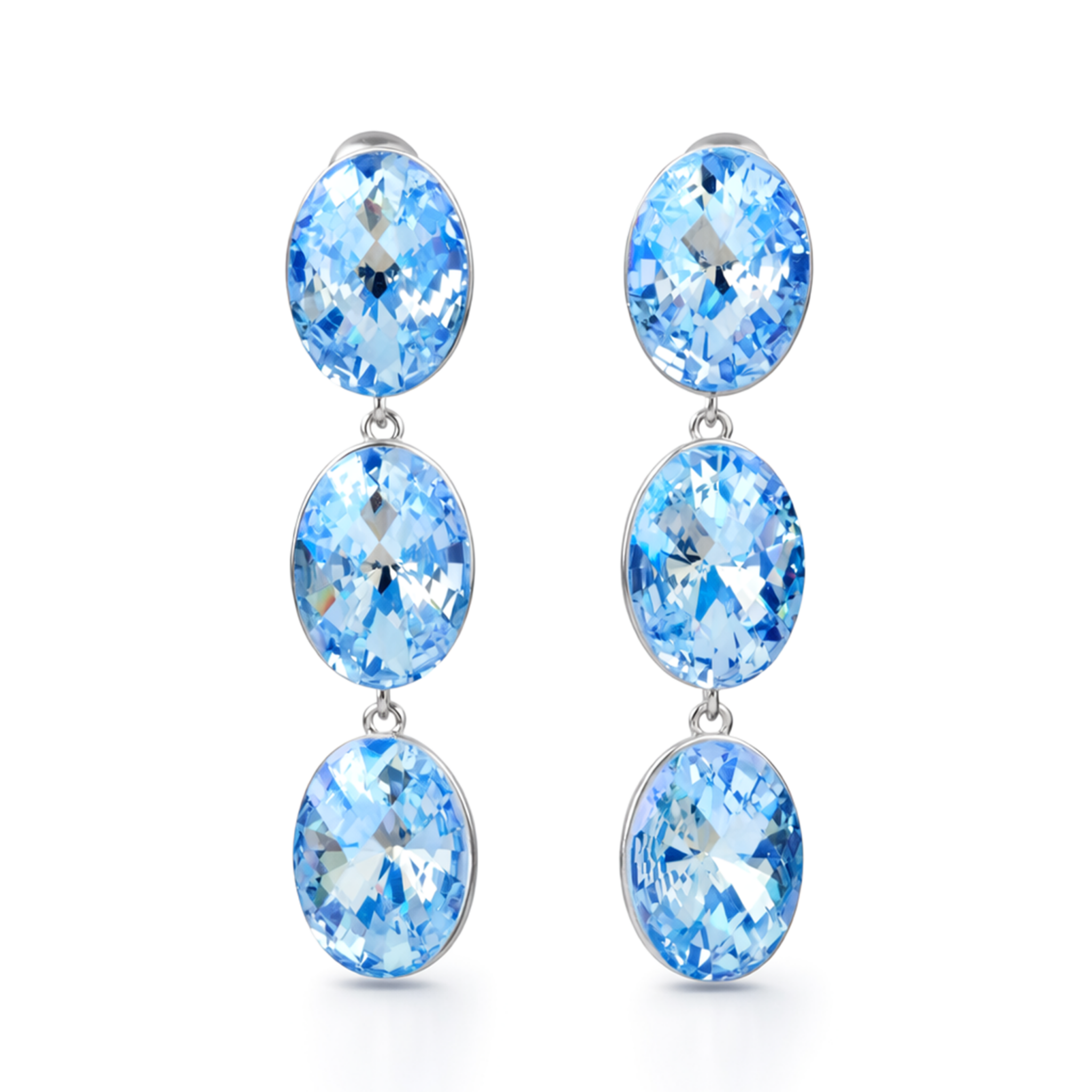 Ocean Blue Oval Crystal  Earrings