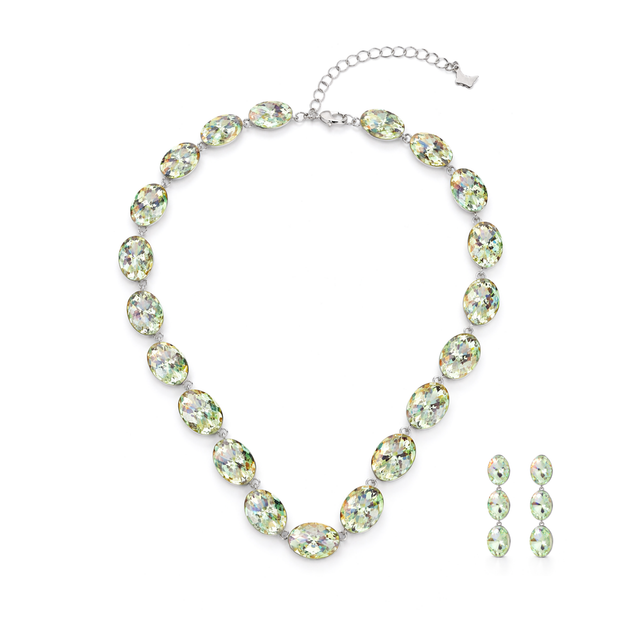 Aqua Dream Oval Crystal Necklace Set - Ivory