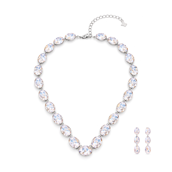 Aqua Dream Oval Crystal Necklace Set - Clear
