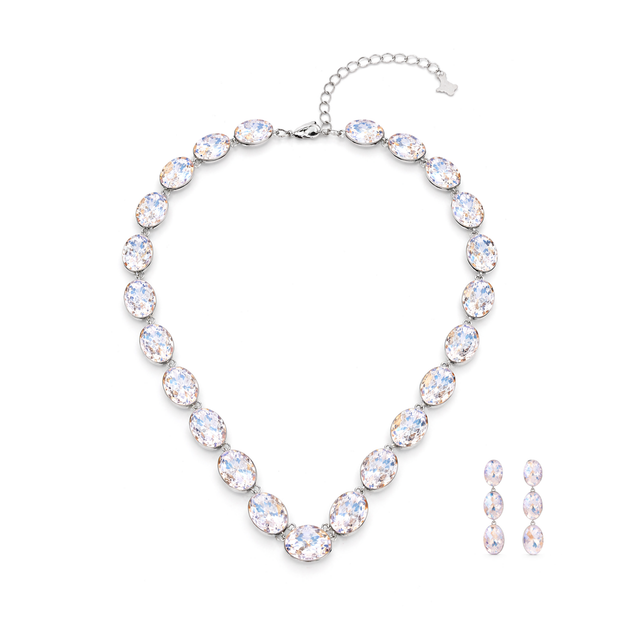 Aqua Dream Oval Crystal Necklace Set - Clear