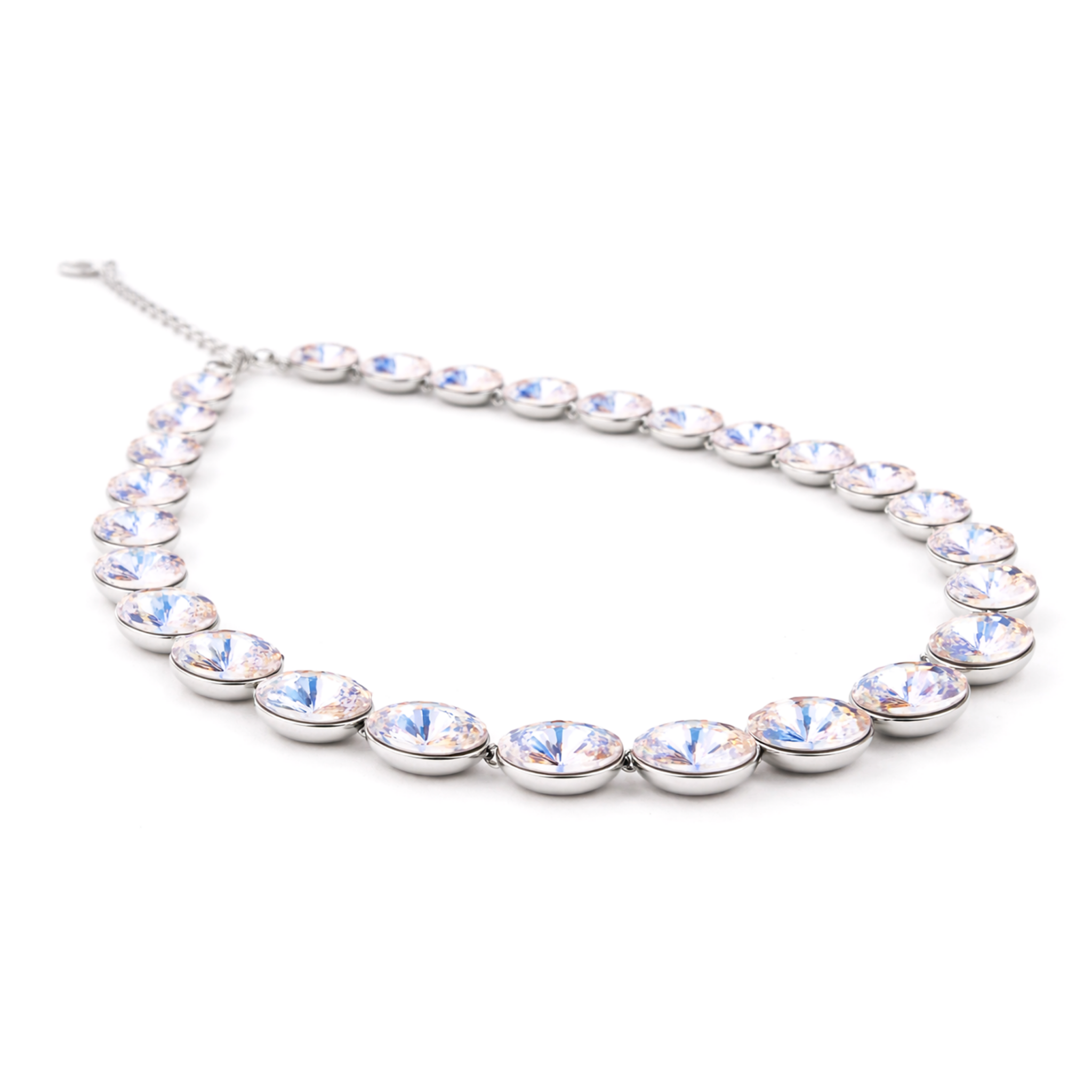 Aqua Dream Oval Crystal Necklace Set - Clear