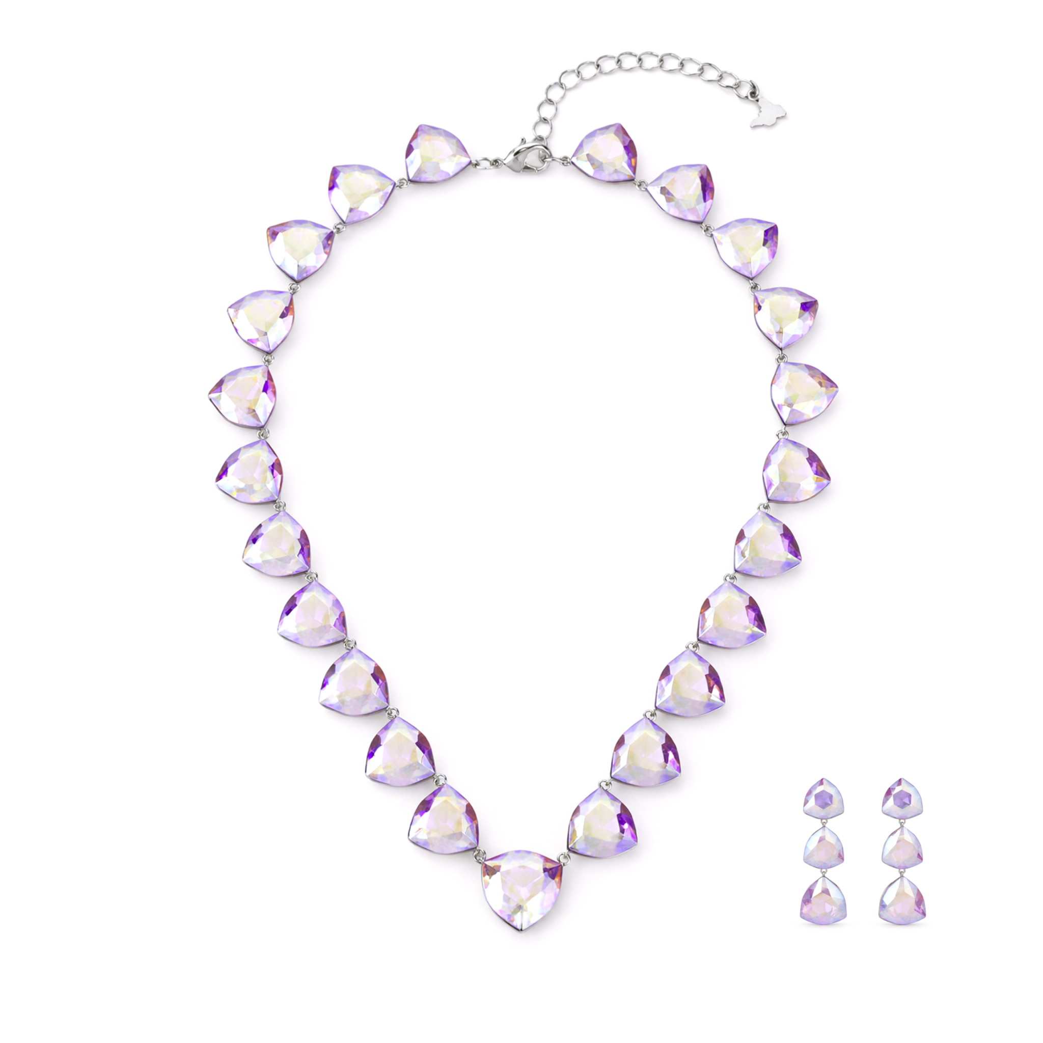 Fuchsia Heart Crystal Necklace Set - Mauve