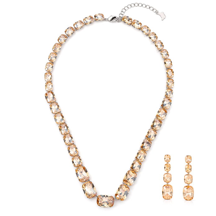 Citrine Champagne Cushion Crystal Statement Necklace Set