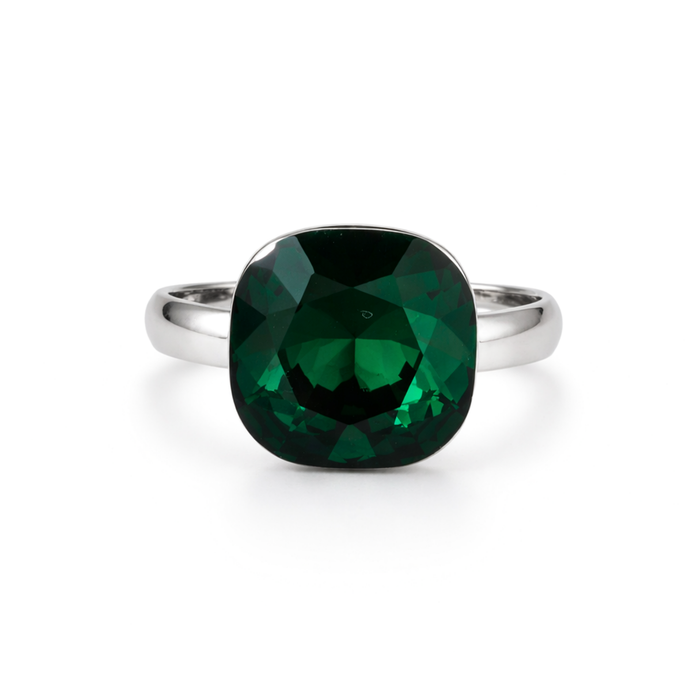 Aurora Crystal Cushion Ring - Emerald Green