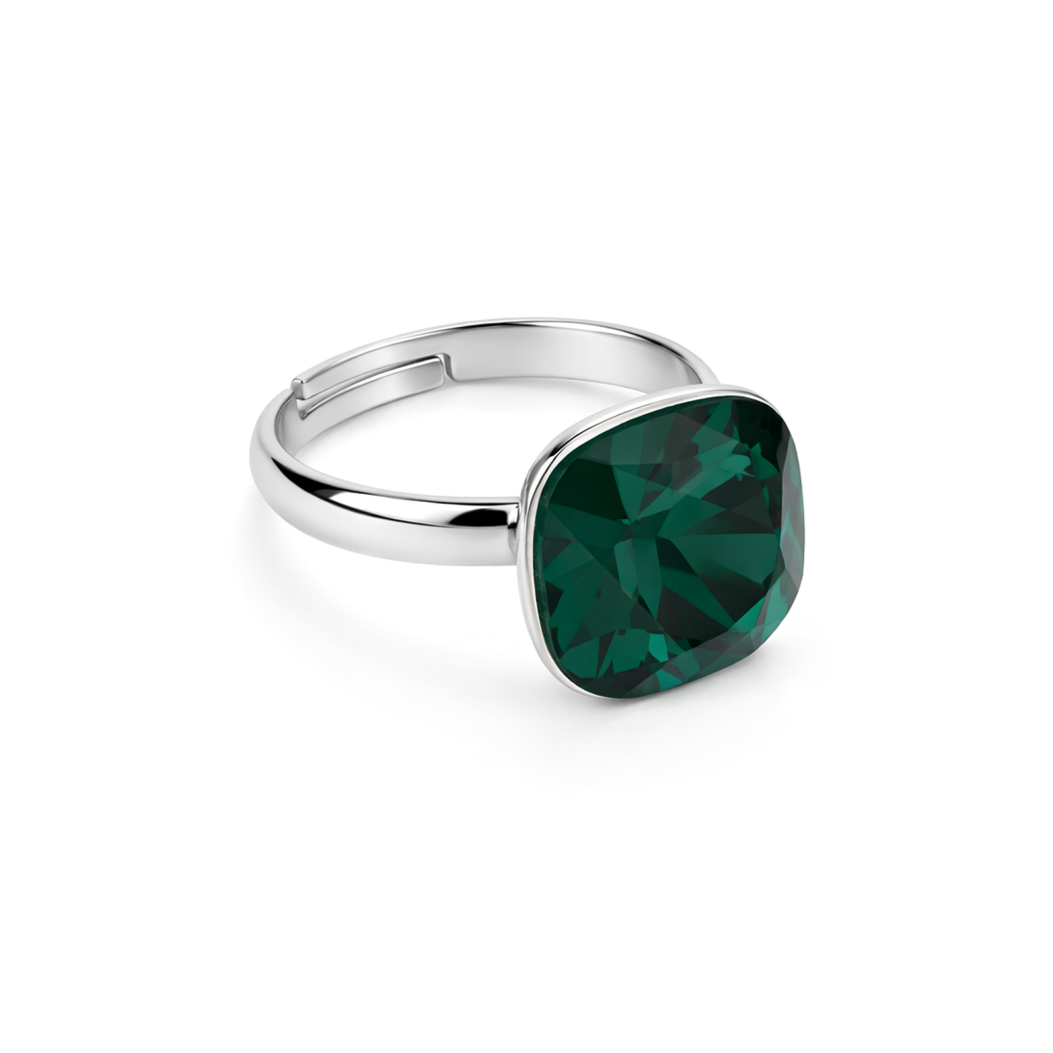 Aurora Crystal Cushion Ring - Emerald Green
