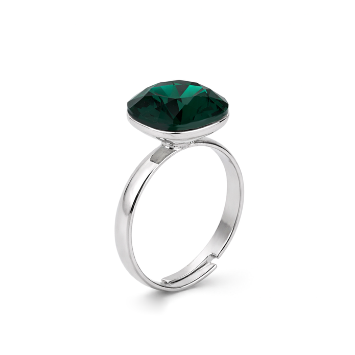 Aurora Crystal Cushion Ring - Emerald Green