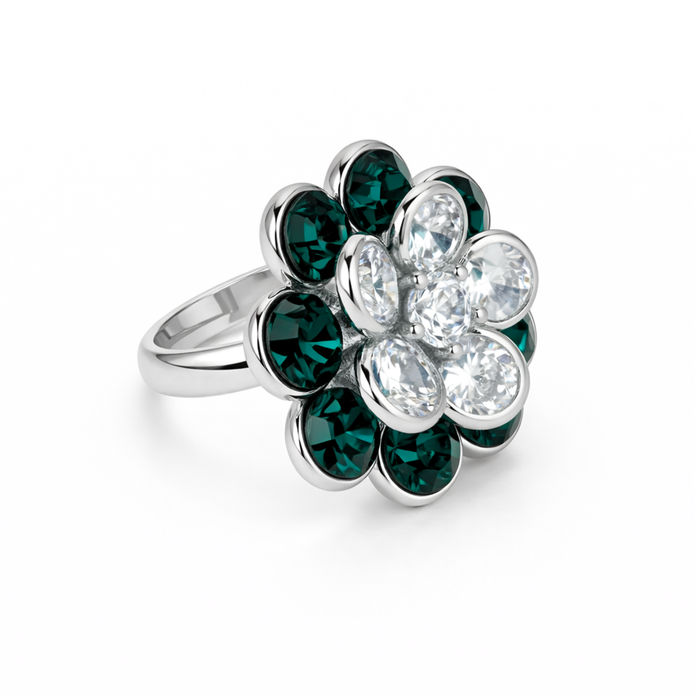 Emerald Blossom Cluster Ring
