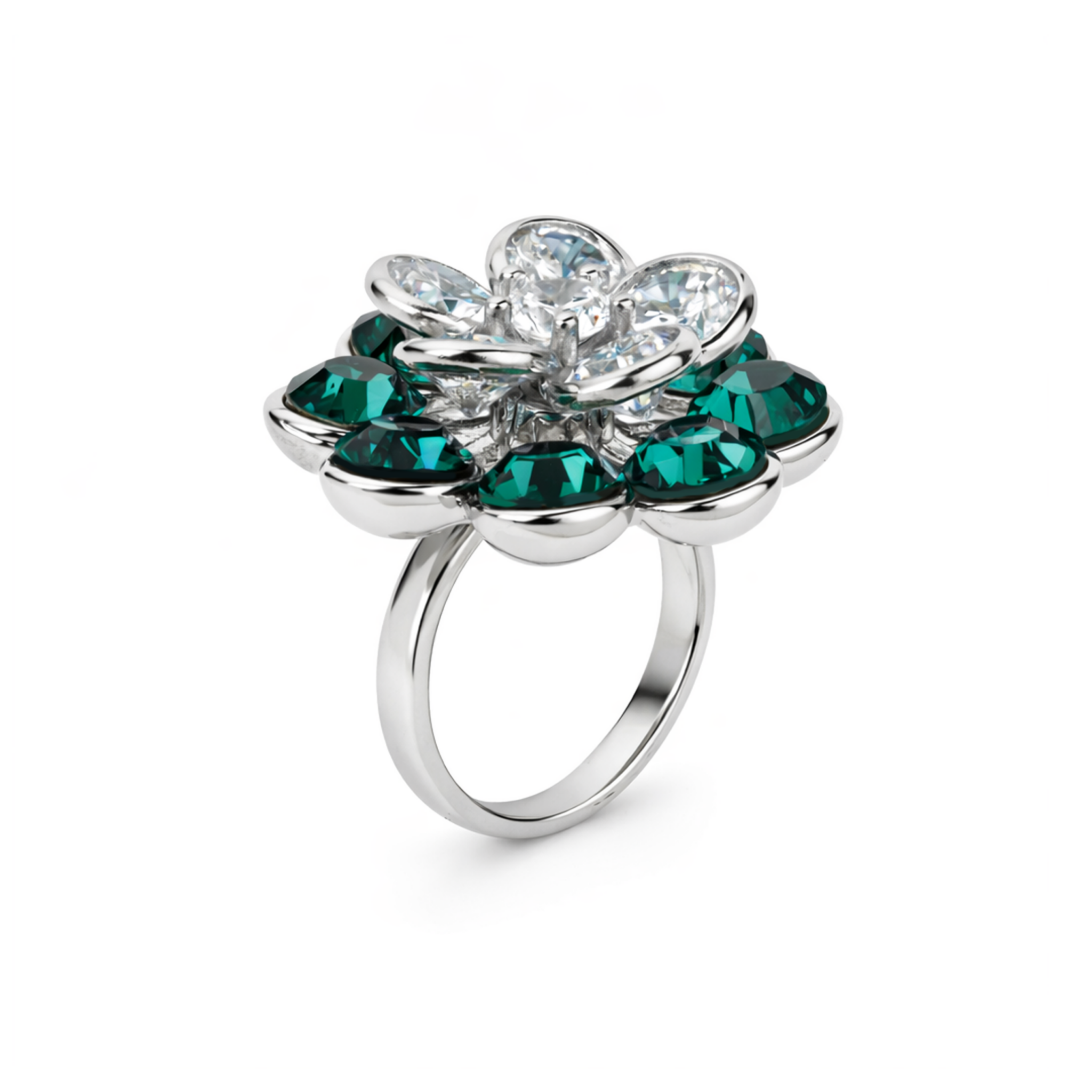 Emerald Blossom Cluster Ring