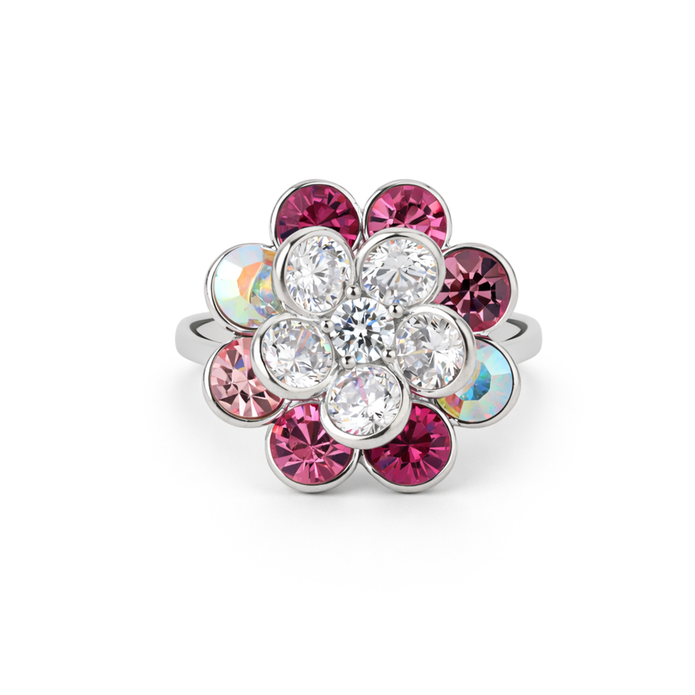 Emerald Blossom Cluster Ring - Pink
