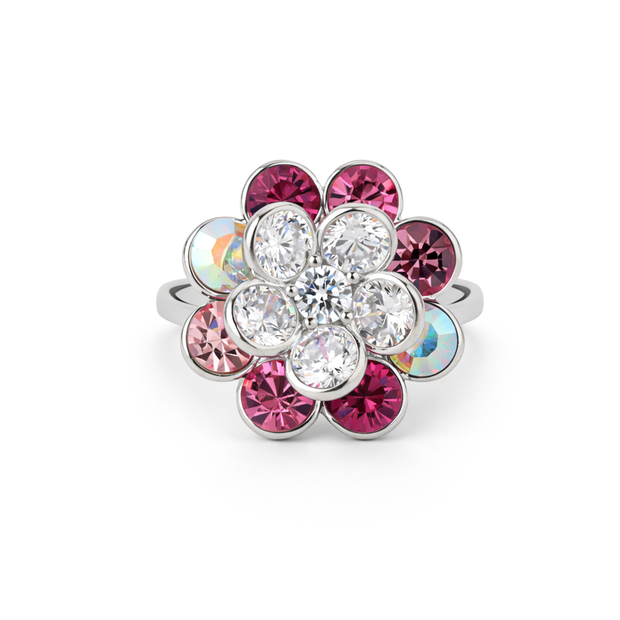 Emerald Blossom Cluster Ring - Pink