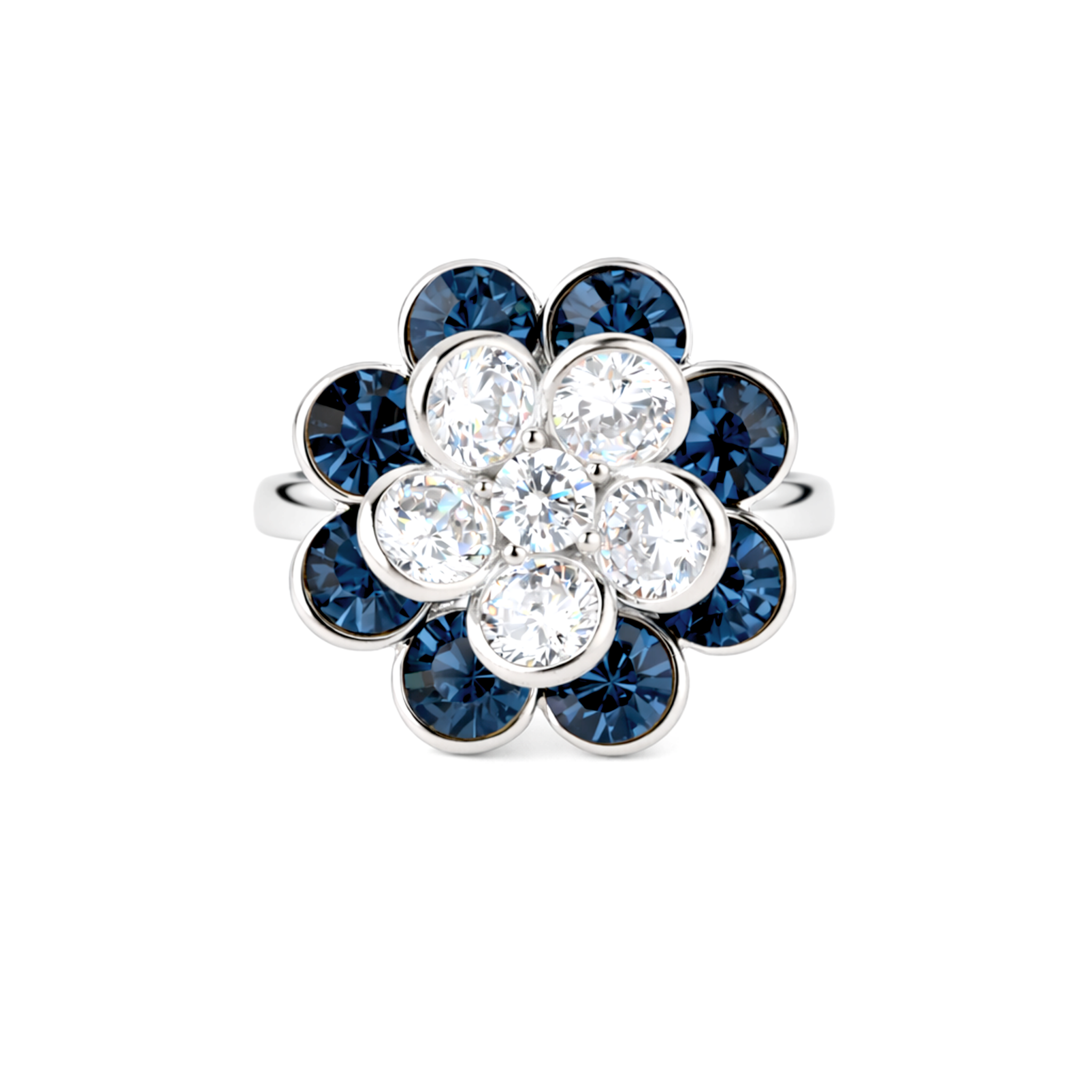 Emerald Blossom Cluster Ring - Silver