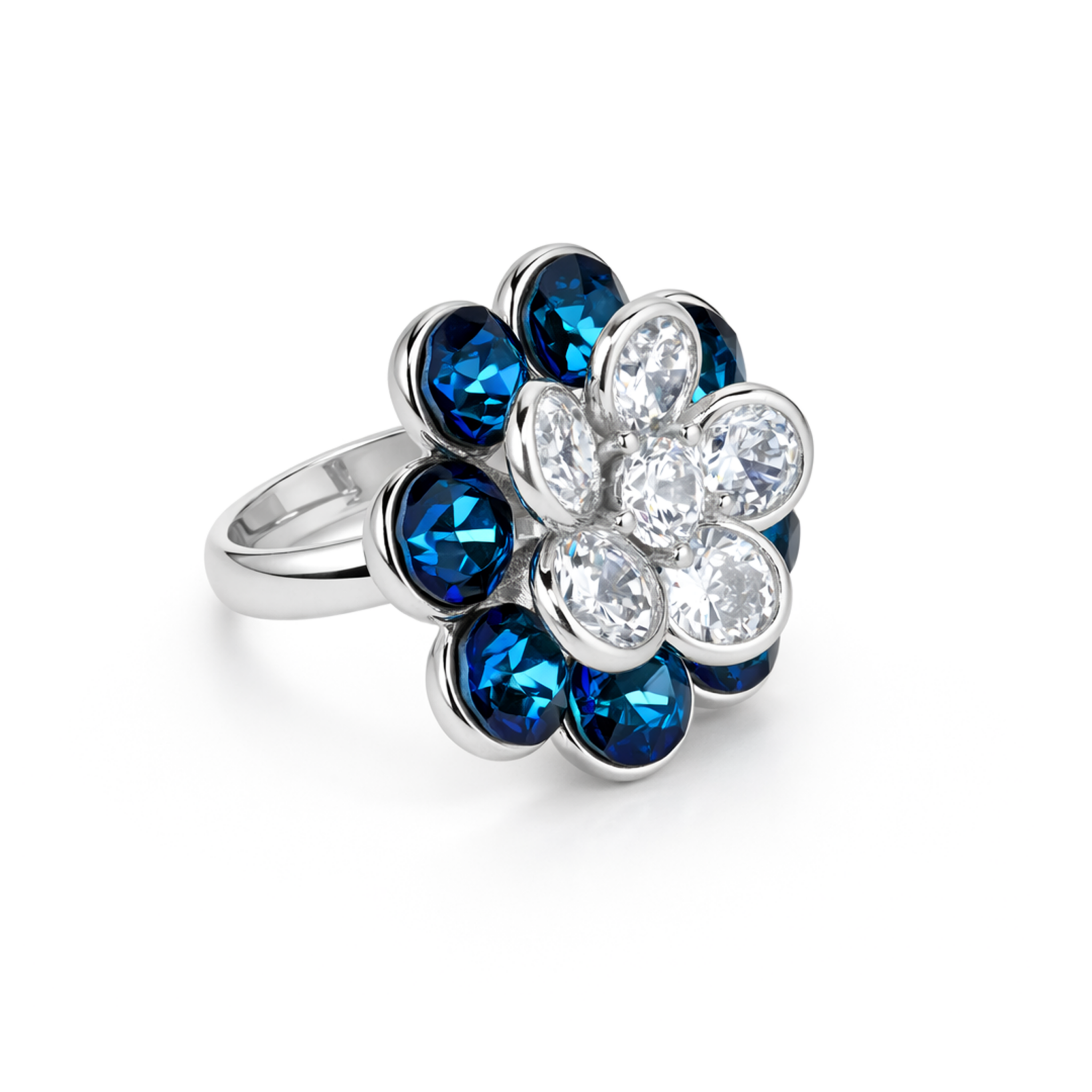 Emerald Blossom Cluster Ring - Silver