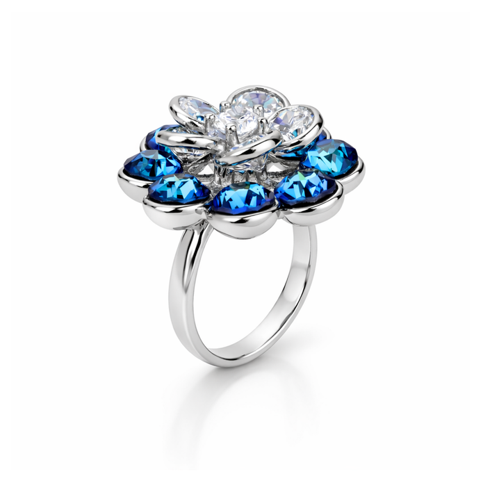 Emerald Blossom Cluster Ring - Silver
