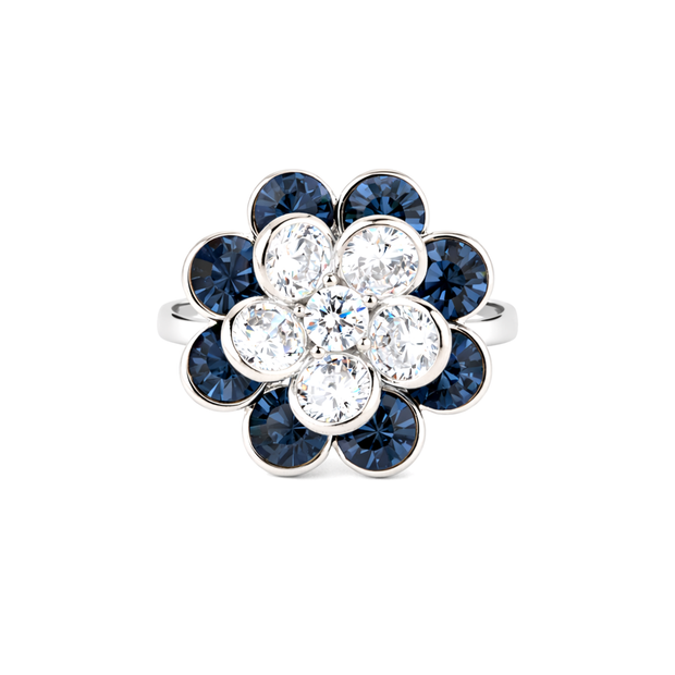 Emerald Blossom Cluster Ring - Deep Blue
