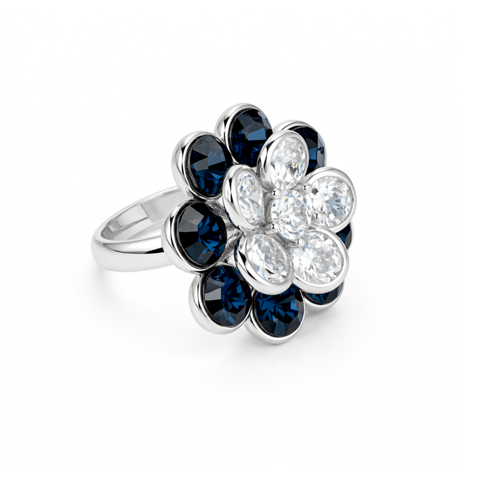 Emerald Blossom Cluster Ring - Deep Blue