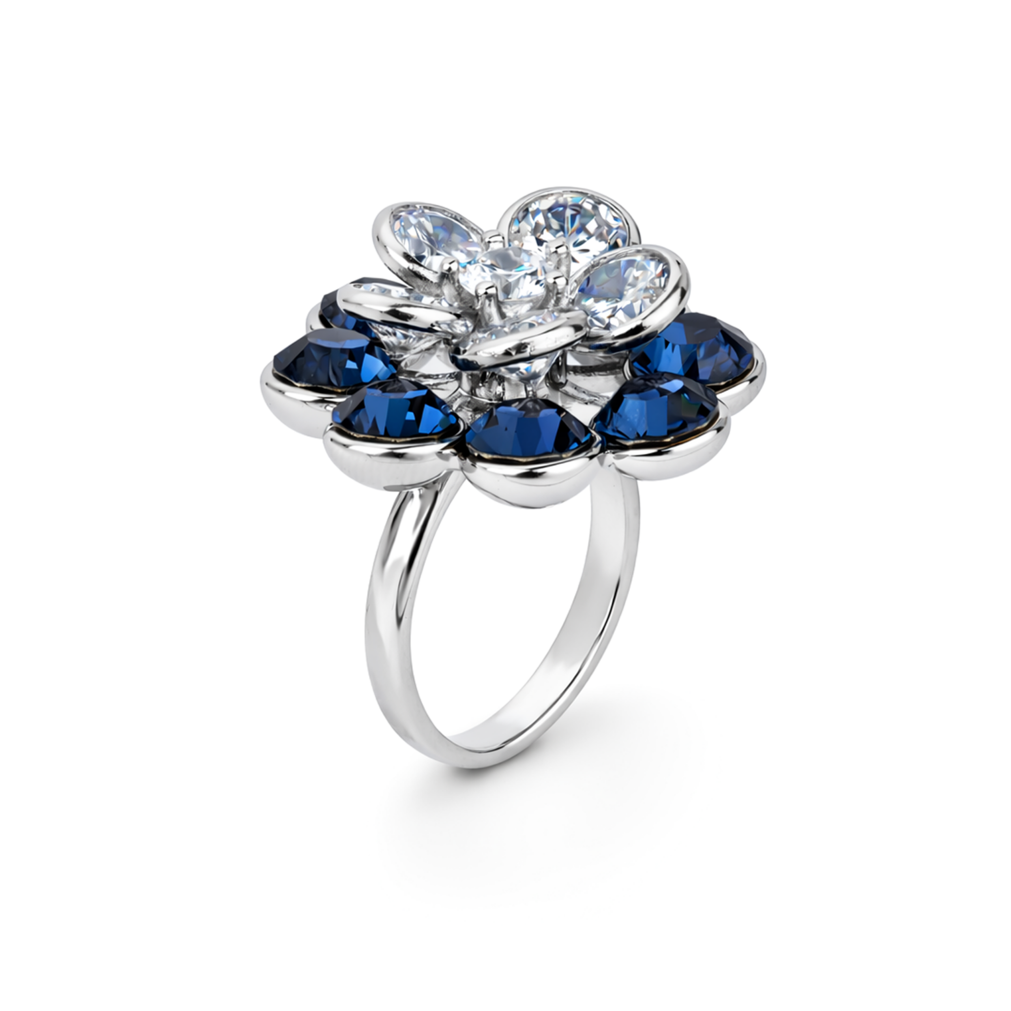 Emerald Blossom Cluster Ring - Deep Blue
