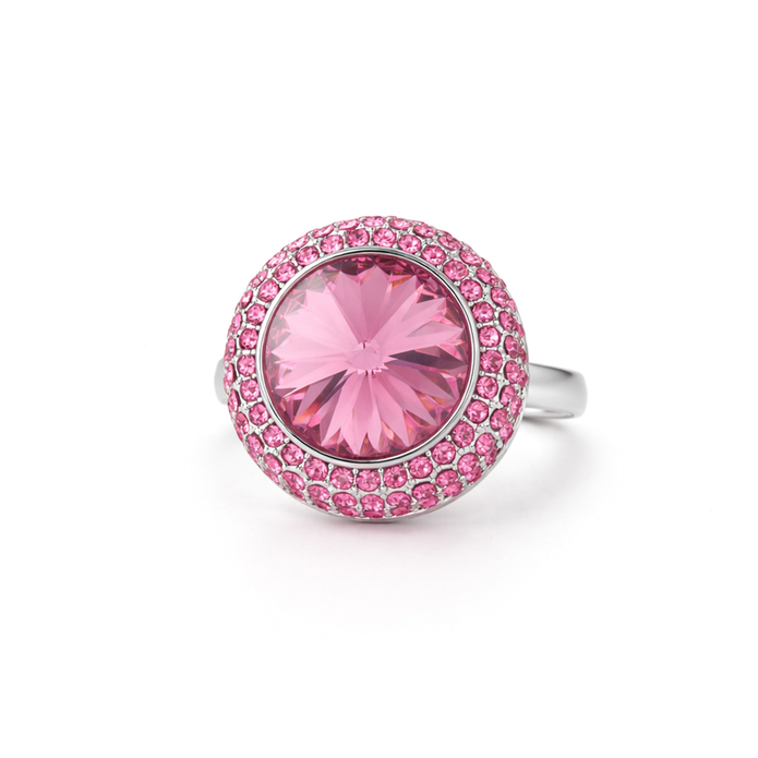 Champagne Halo Round Ring - Rich Pink