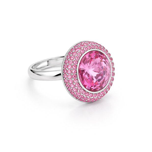 Champagne Halo Round Ring - Rich Pink