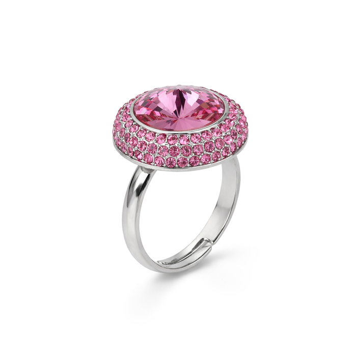 Champagne Halo Round Ring - Rich Pink