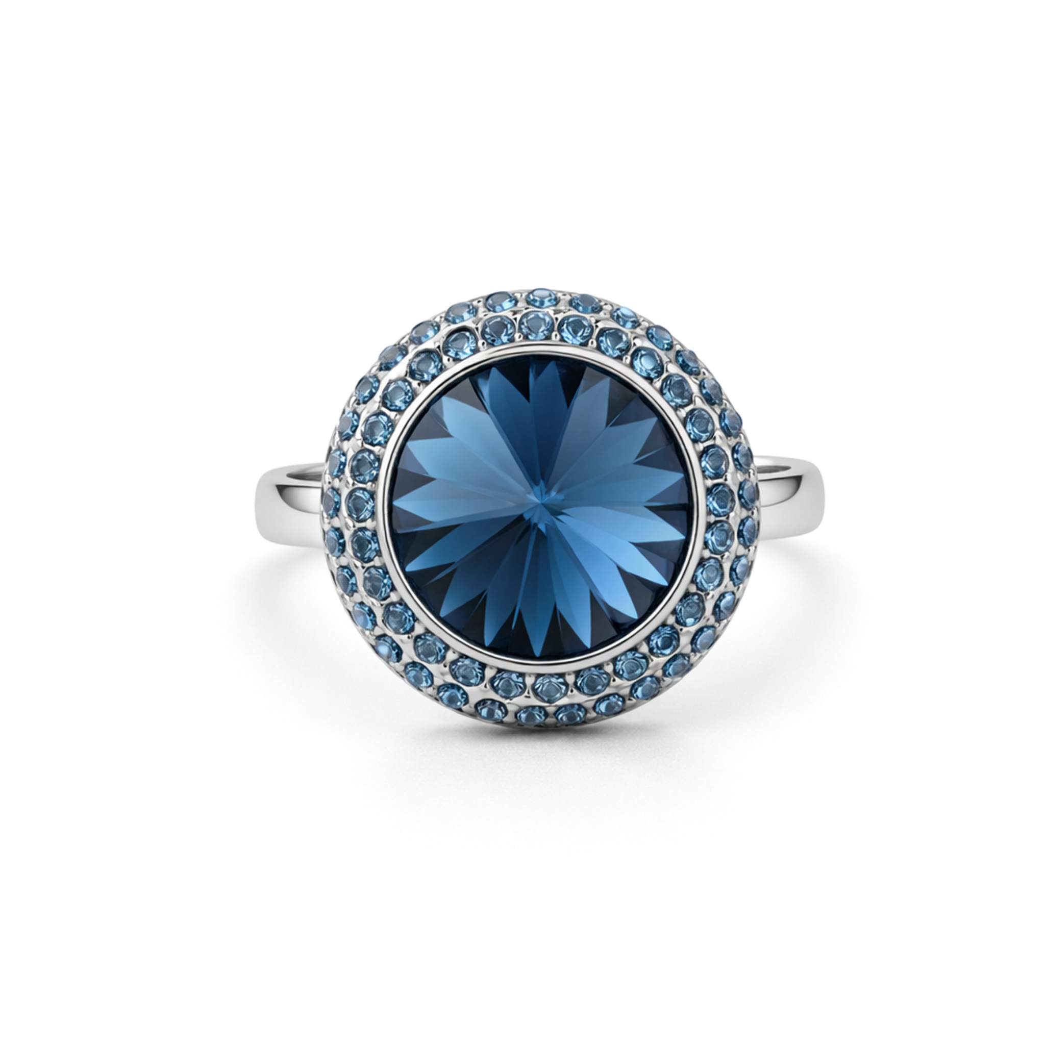 Champagne Halo Round Ring - Deep Blue