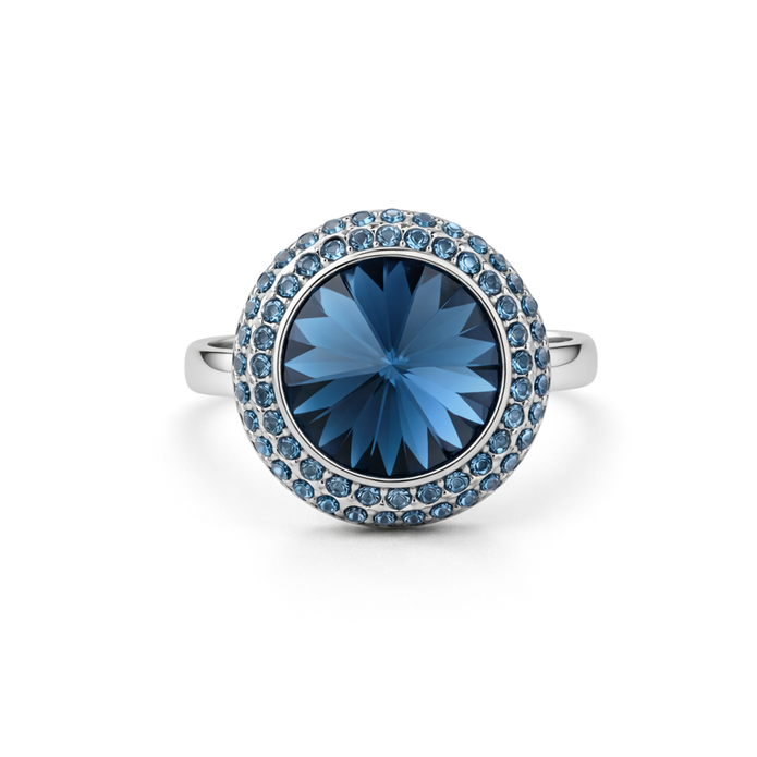 Champagne Halo Round Ring - Deep Blue