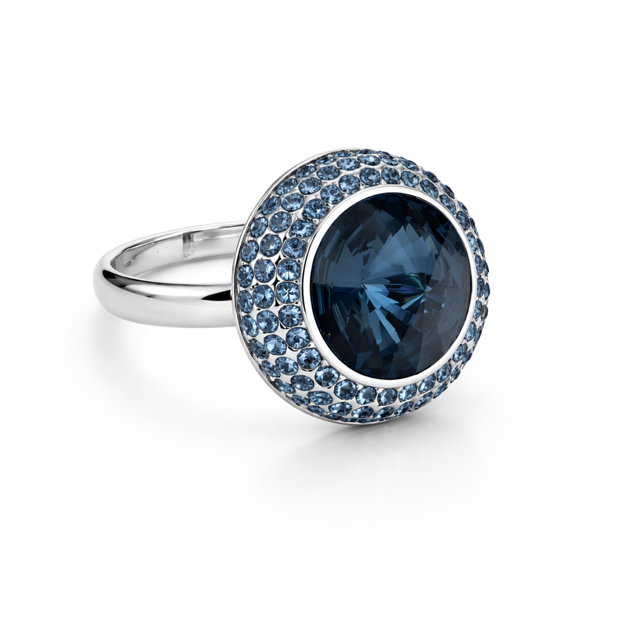 Champagne Halo Round Ring - Deep Blue