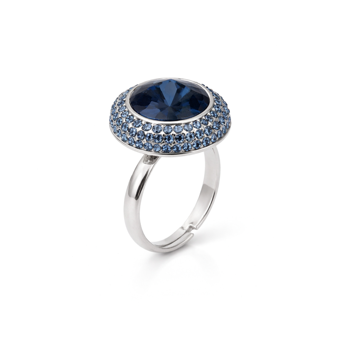 Champagne Halo Round Ring - Deep Blue