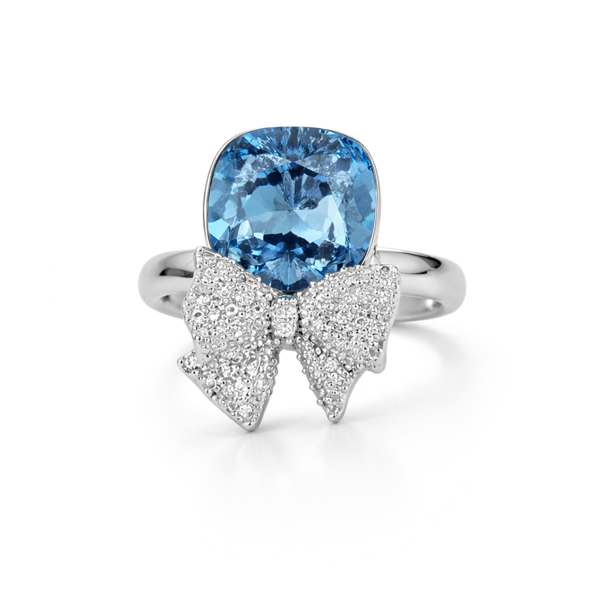 Blue Bow Cushion Ring