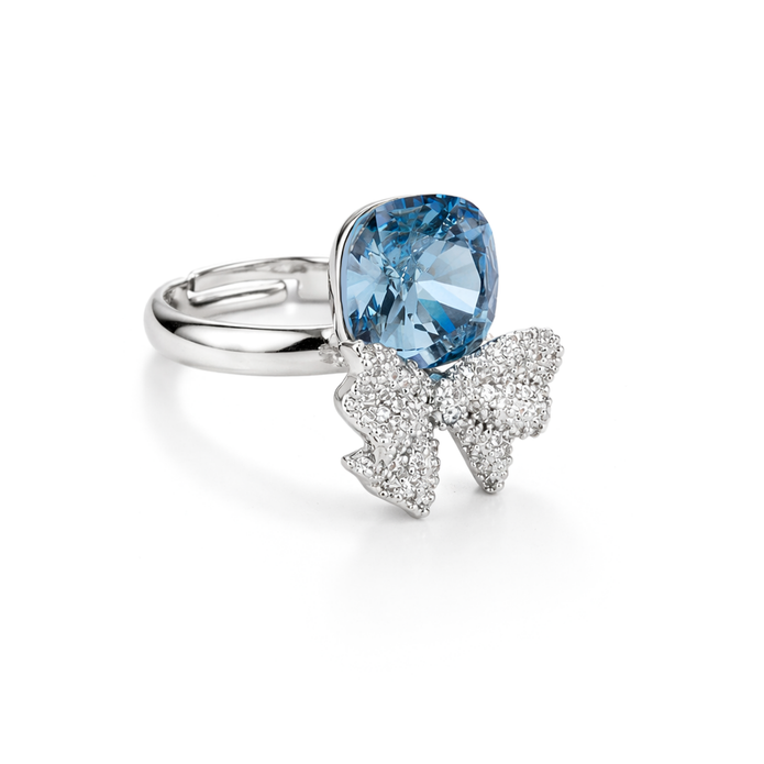 Blue Bow Cushion Ring