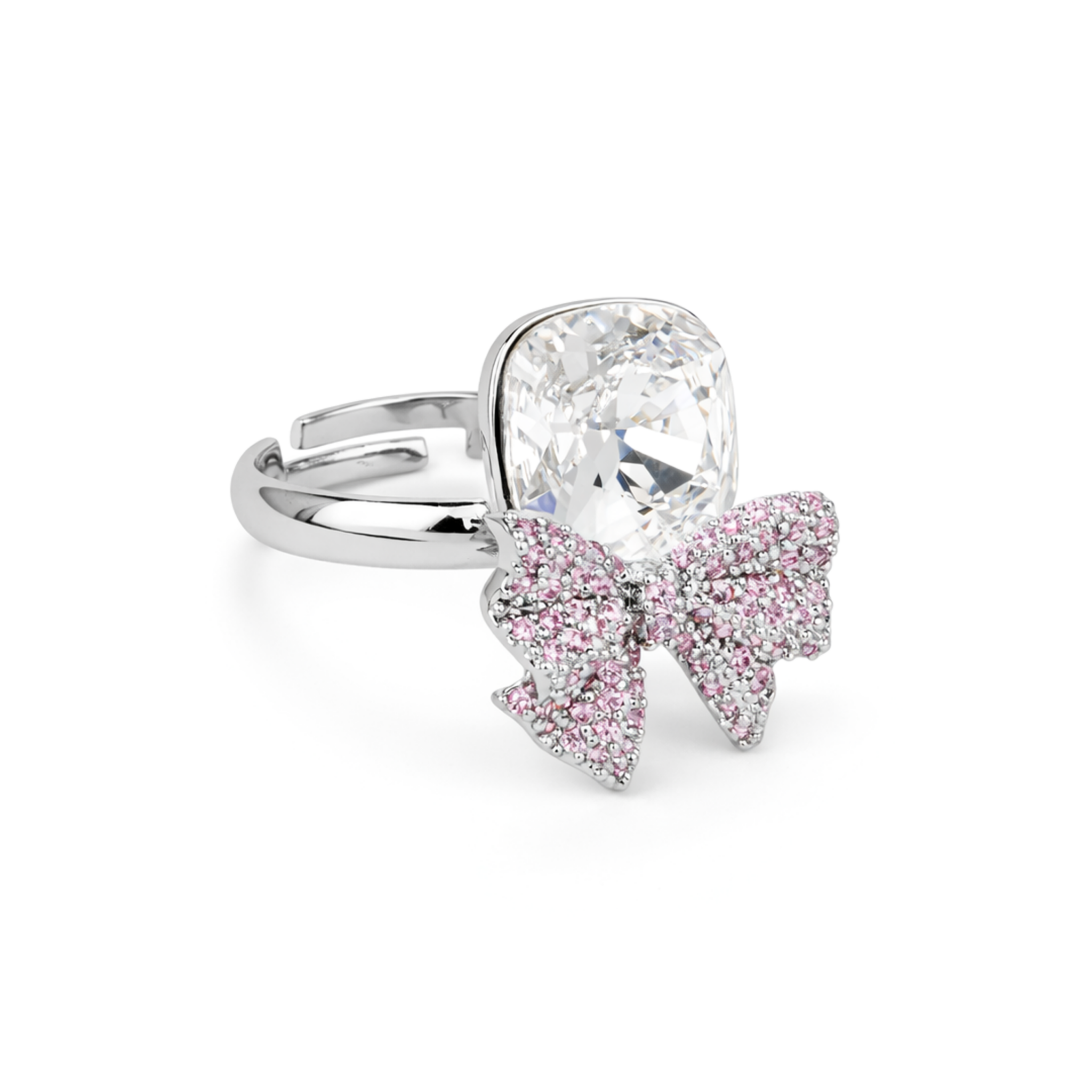 Blue Bow Cushion Ring - Silver