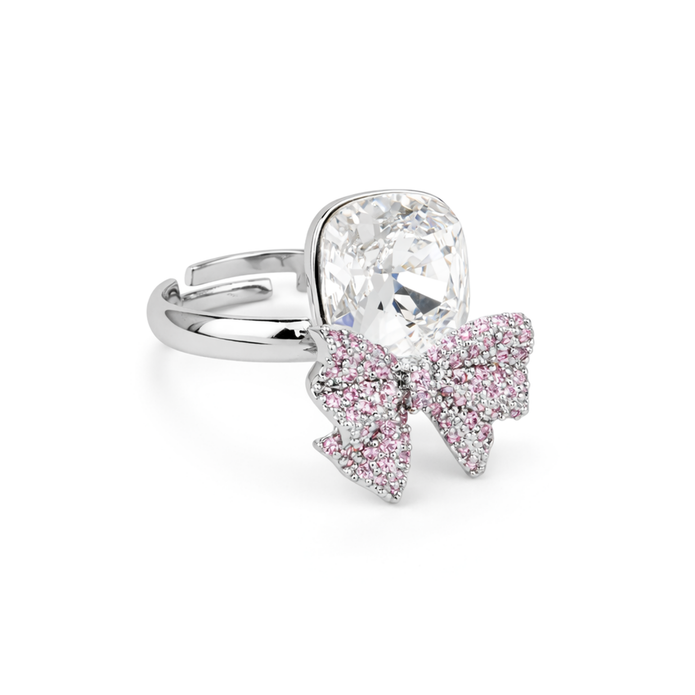Blue Bow Cushion Ring - Silver