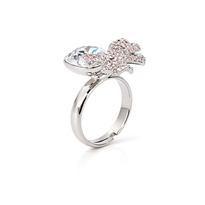 Blue Bow Cushion Ring - Silver