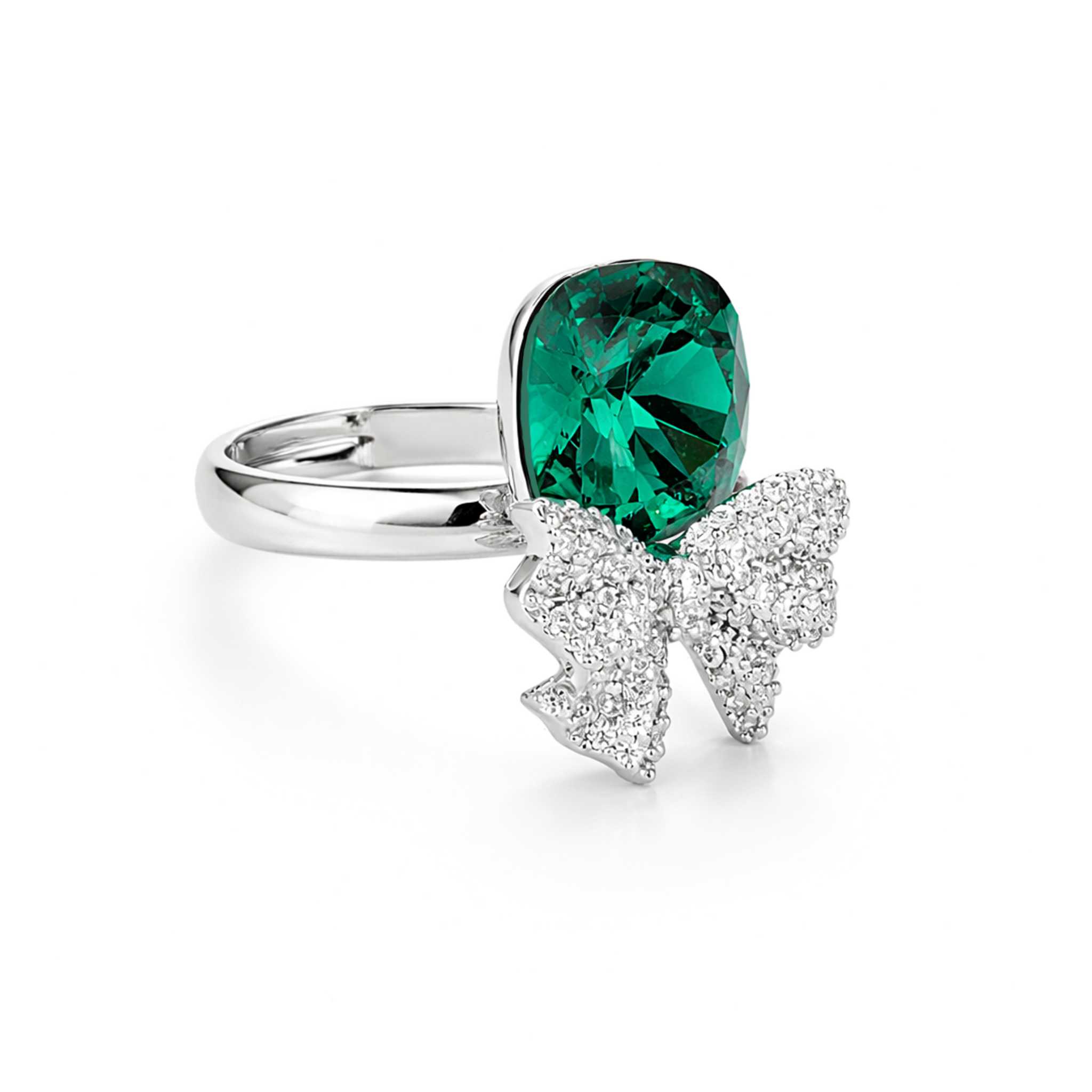 Blue Bow Cushion Ring - Emerald Green