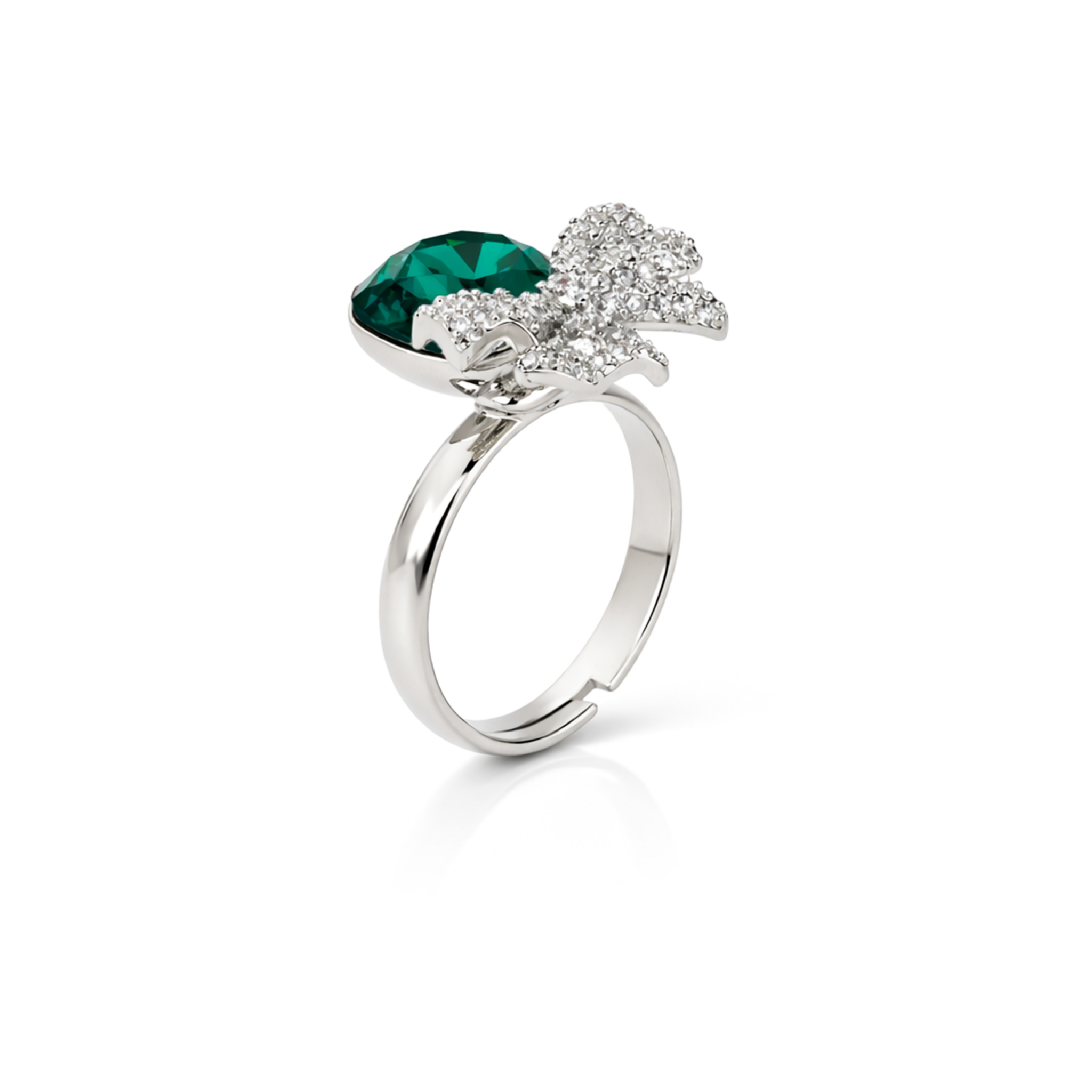 Blue Bow Cushion Ring - Emerald Green