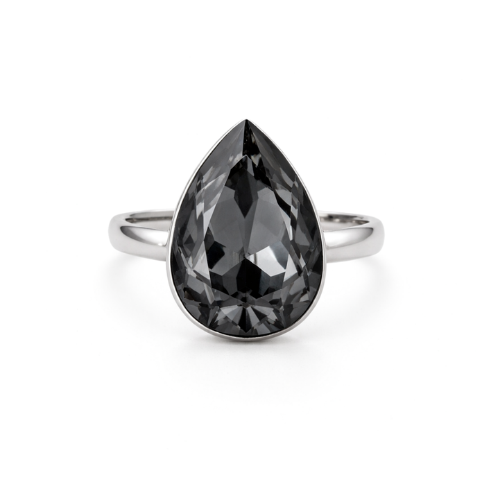 Rose Opal Teardrop Ring - Black