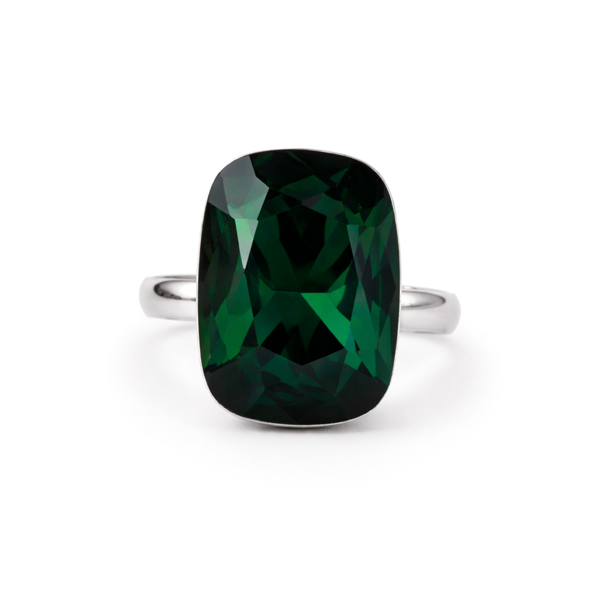 Midnight Onyx Cushion Ring - Emerald Green