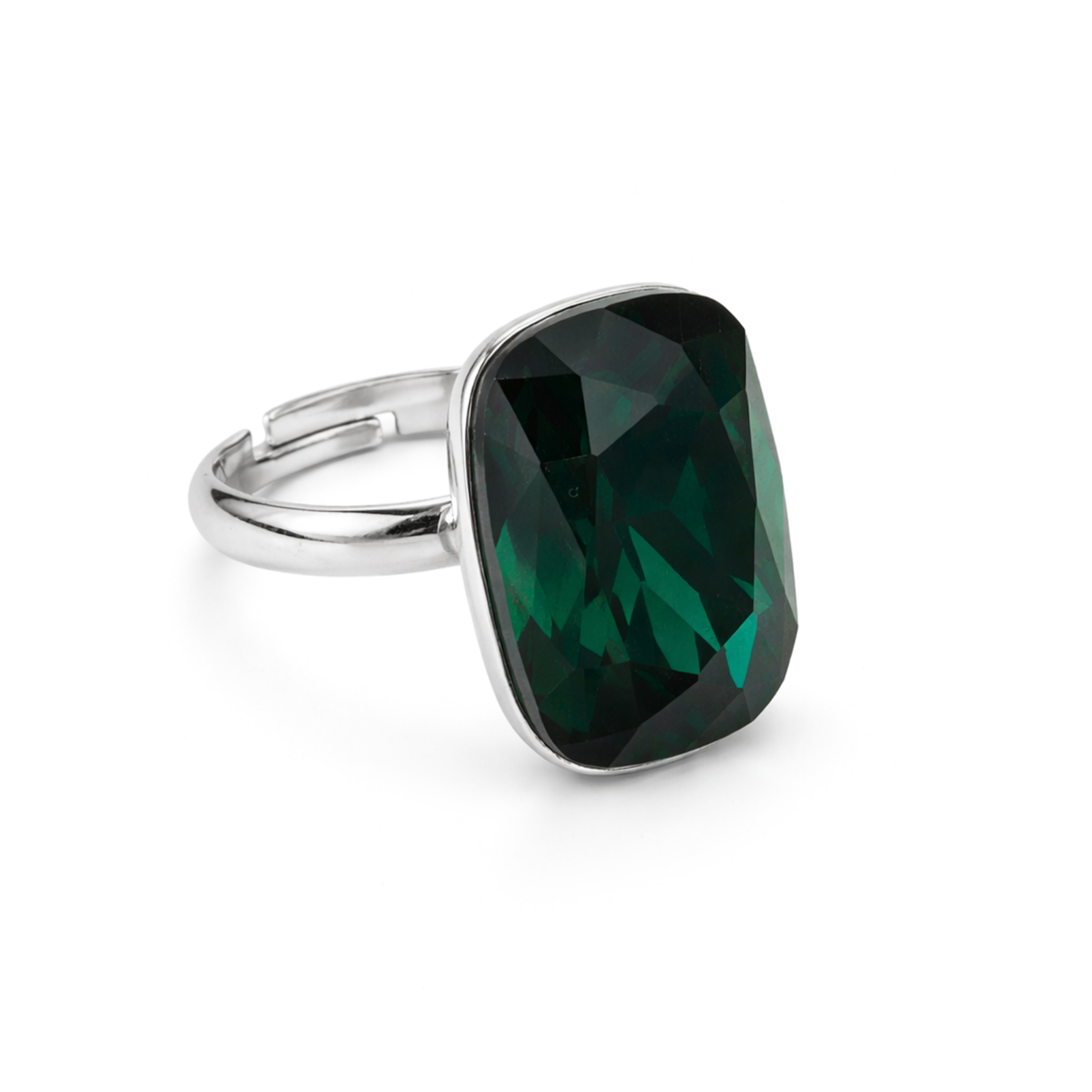 Midnight Onyx Cushion Ring - Emerald Green