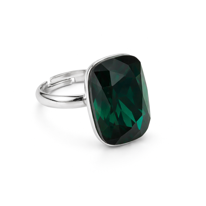 Midnight Onyx Cushion Ring - Emerald Green